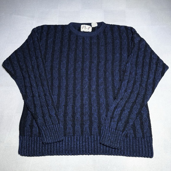 Vintage 80s 90s Apparel Workshop Sweater Mens Large Cable Knit Navy Black - Picture 1 of 10